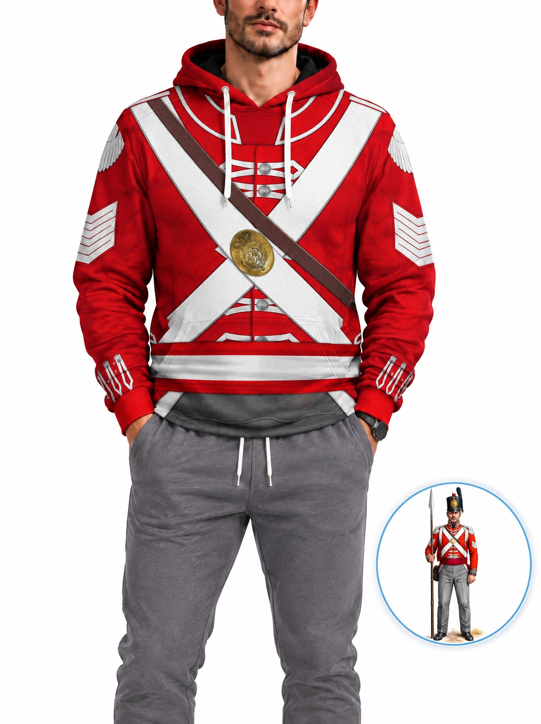 homecostumes hb 33rd foot 1st yorkshire west riding sergeant centre company 1812 1815 uniform all over print hoodie sweatshirt t shirt tracksuit cshbc032 costumes cosplay