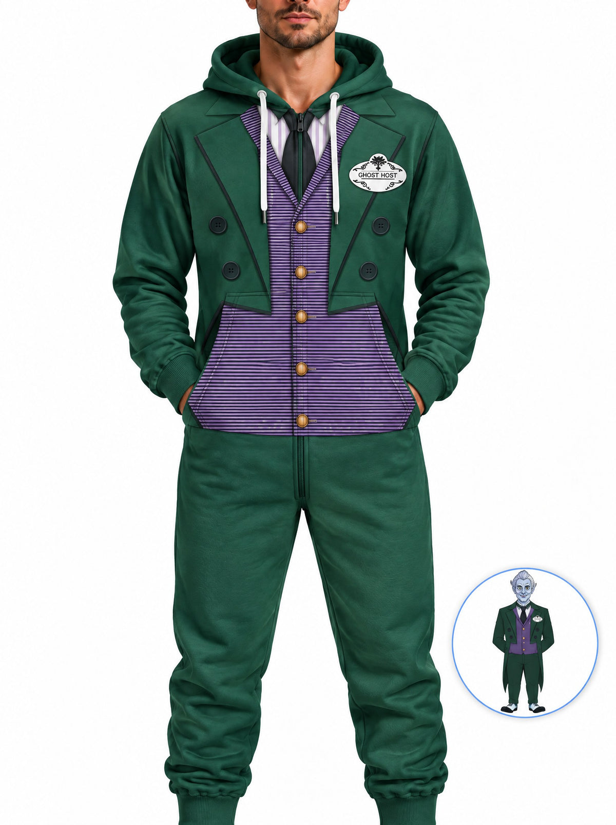 Tracking Vests Gothic Victorian Pinstripe Vest Ghost Master Halloween Hooded Jumpsuit ...