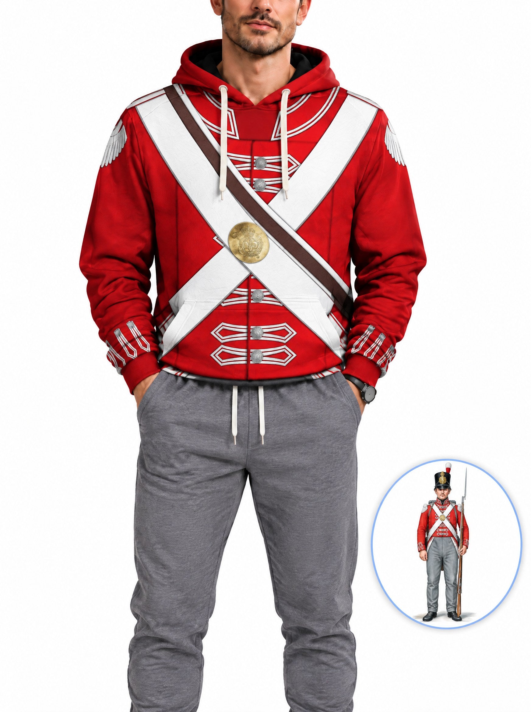 homecostumes hb 33rd foot 1st yorkshire west riding private centre company 1812 1815 uniform all over print hoodie sweatshirt t shirt tracksuit cshbc033 costumes cosplay