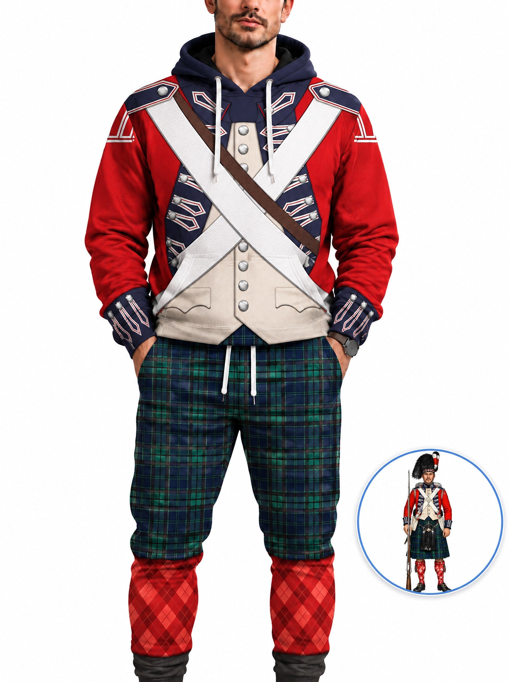 homecostumes hb british 42nd highland infantry 1776 1783 uniform all over print hoodie sweatshirt t shirt tracksuit cshbc015 costumes cosplay