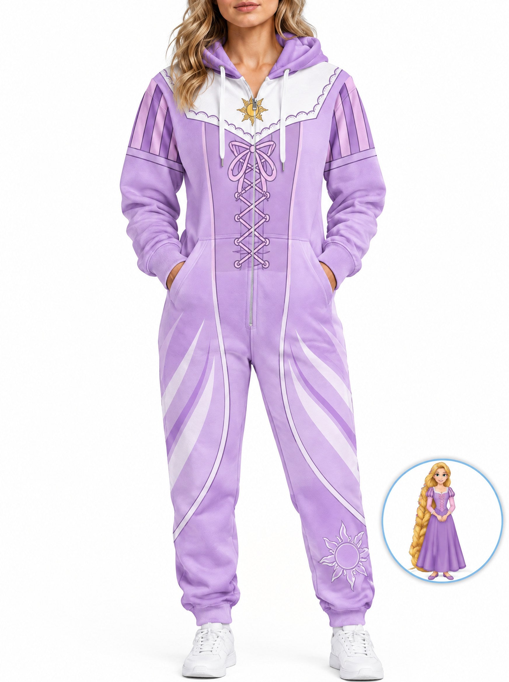 homecostumes long golden braid tower princess halloween one piece onesie costumes cosplay