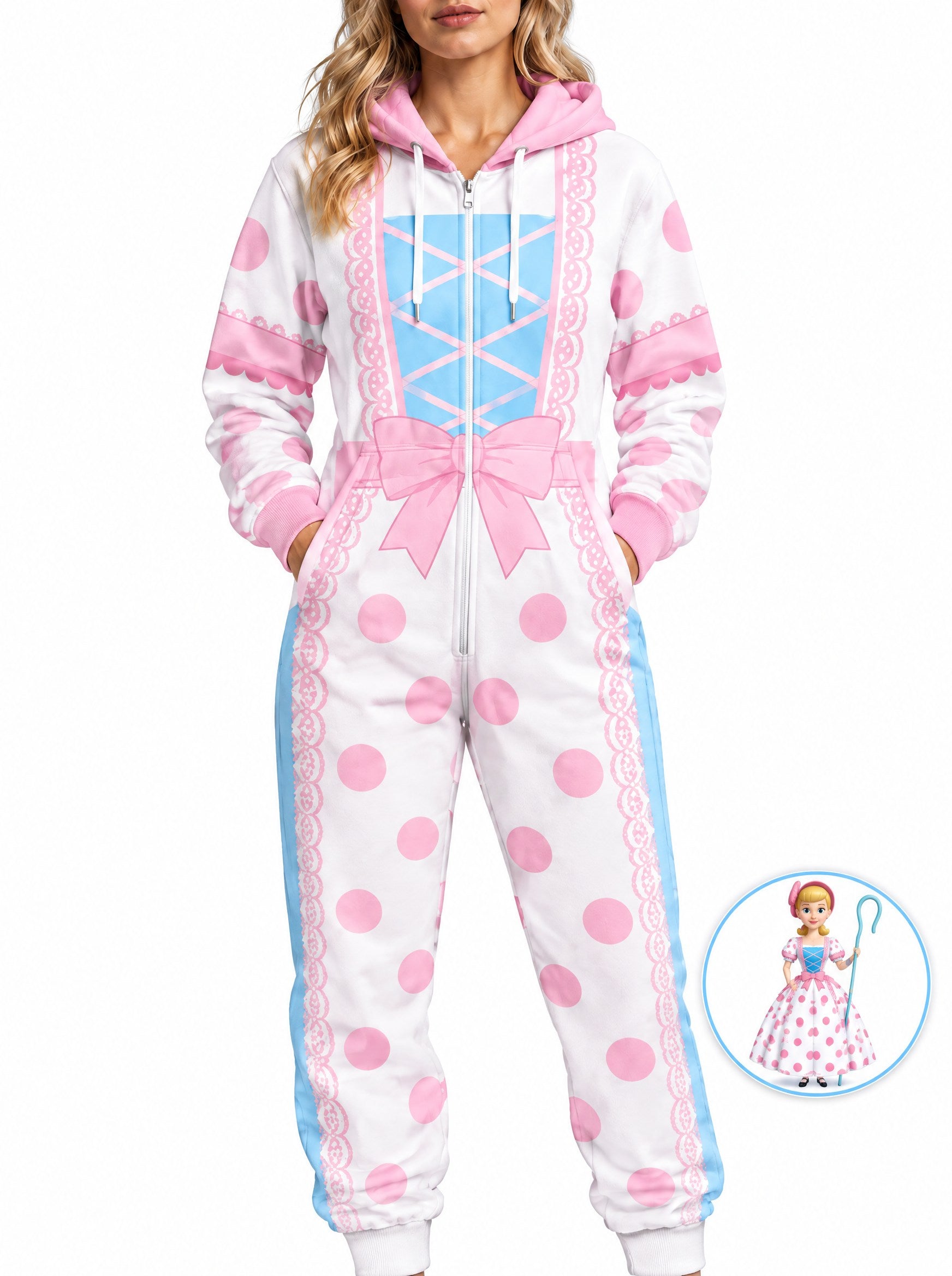 homecostumes pink polka dot shepherdess halloween one piece onesie costumes cosplay