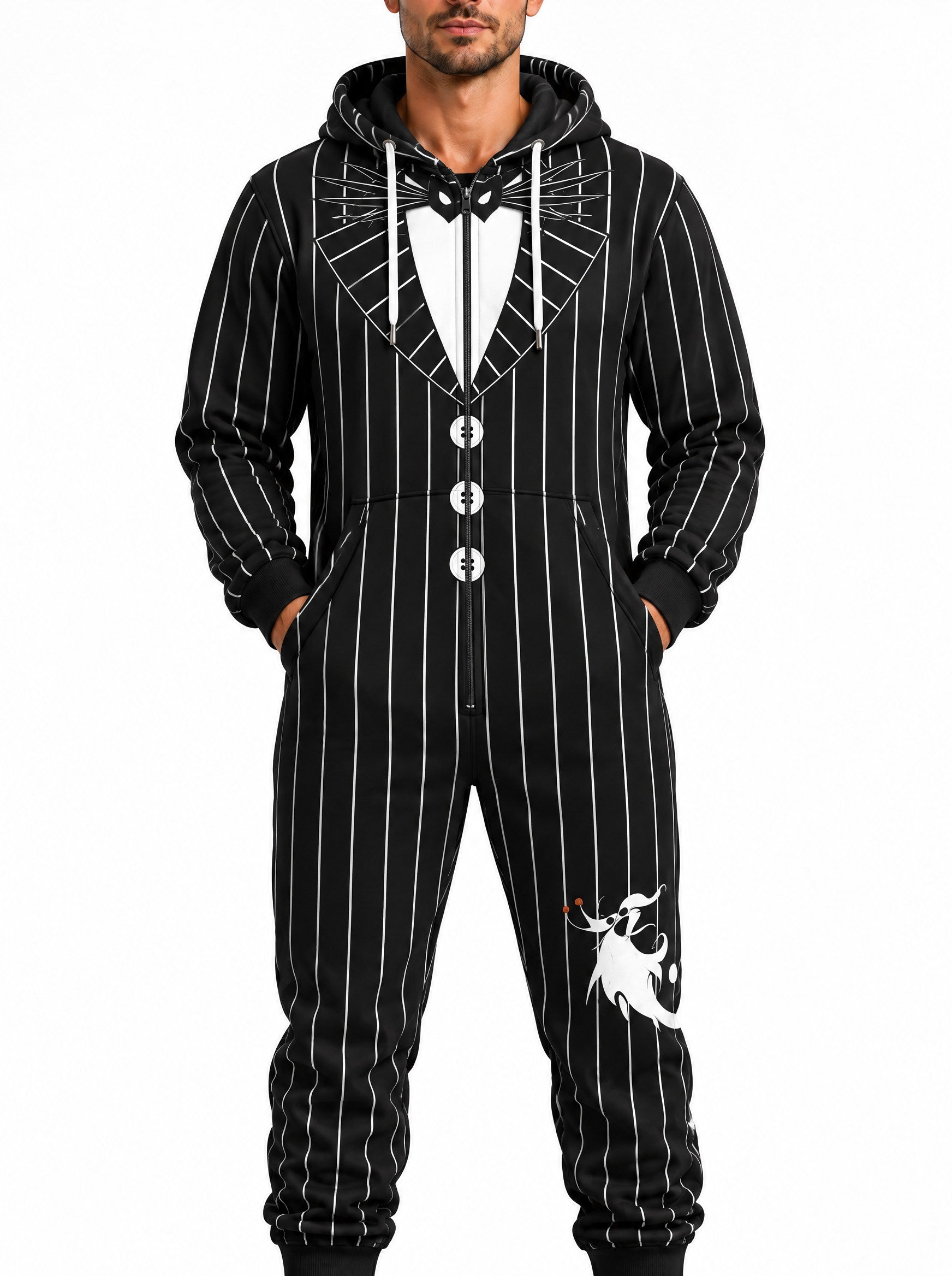 homecostumes spooky skeleton pumpkin king pinstripe bat halloween one piece onesie costumes cosplay