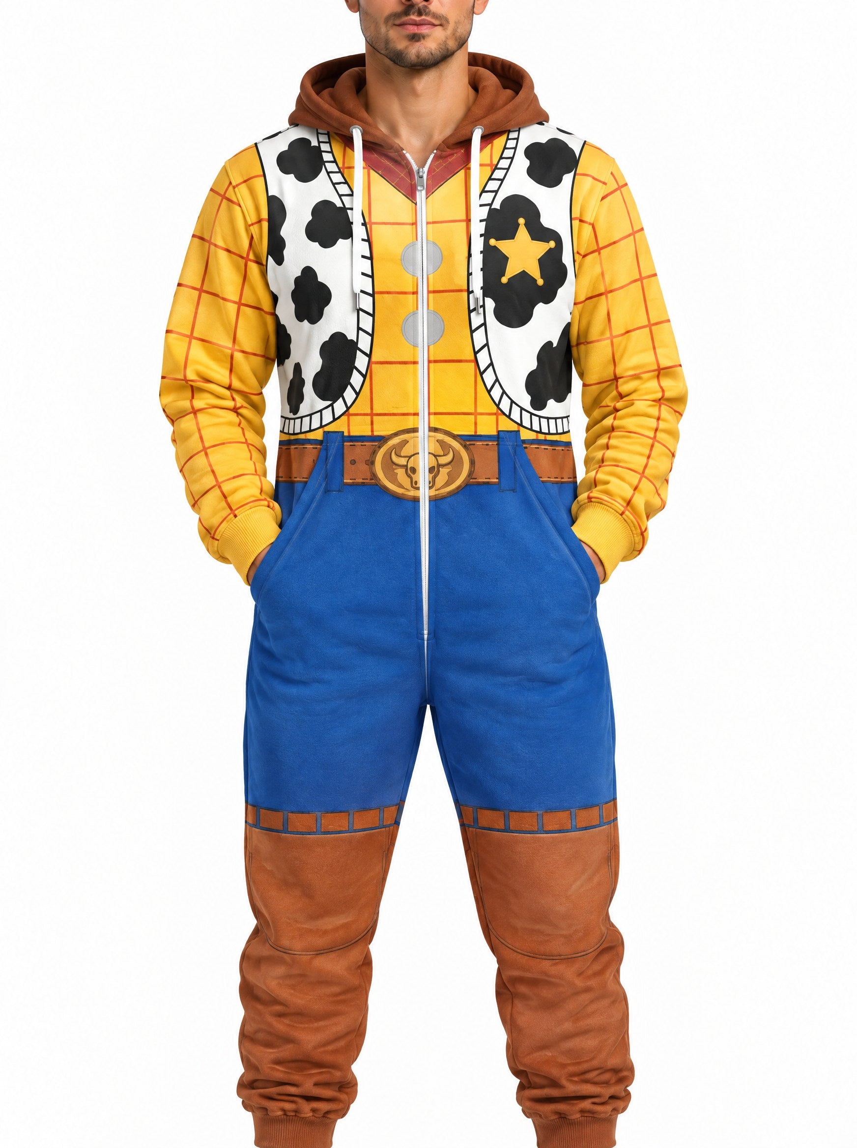 homecostumes yellow plaid cow print sheriff western cowboy halloween one piece onesie costumes cosplay